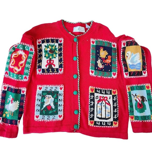 Design Options Cardigan 12 Days of Christmas Holiday Sweater Wearable Art Medium - Picture 1 of 15
